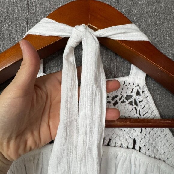 Lucky Brand White Cotton Crochet Collar Halter Neck Shirred Waist Peplum Top - Picture 8 of 13